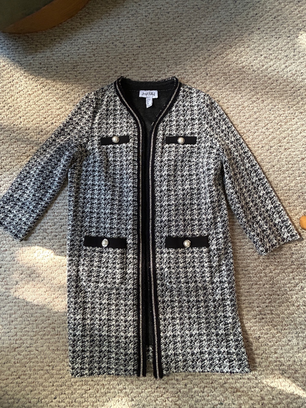 Joseph Ribkoff - Black & White Houndstooth Trimmed Long Jacket